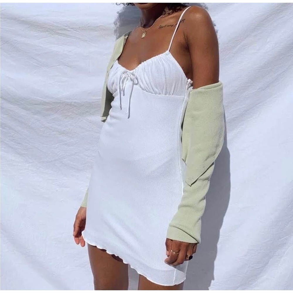 Princess Polly Size 8 White Ribbed Mini Dress